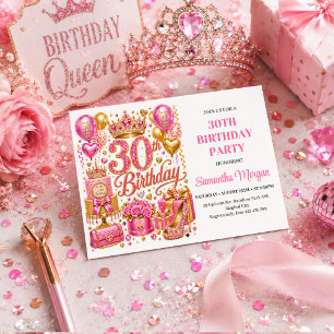 Rose Gold Rosa Konfetti Glitter 30-års Födelsedags Inbjudningar