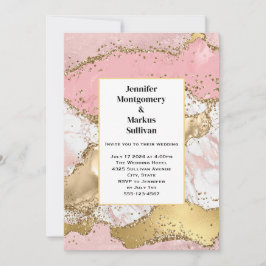 Rose Gold Rosa Marmor Abstrakt Bröllop Inbjudningar