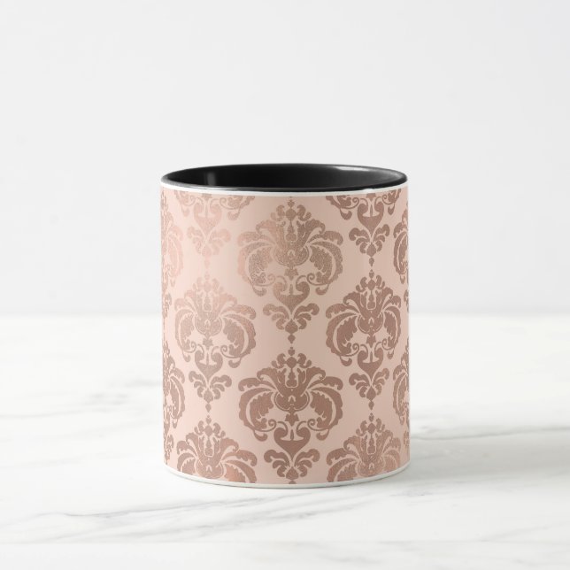 Rose Gold Rosa Modern Glam Damask Mugg (Center)