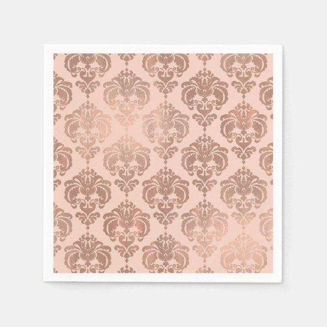 Rose Gold Rosa Modern Glam Damask Pappersservett (Framsidan)