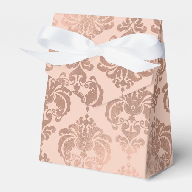 Rose Gold Rosa Modern Glam Damask Presentaskar (Framsidan Sidan)