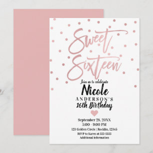 Rose Gold Rosa Modern Script Söt 16 Sexton Inbjudningar