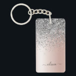 Rose Gold - Rosa Rosa Silver Glitter Monogram Nyckelring<br><div class="desc">Rose Gold - Rosa Rosa och Silver Falsk Folie Metallisk Glitter Borstad Metall Monogram Namn Nyckelring. Detta gör den perfekta söta 16-års födelsedag,  bröllop,  bröllops shower,  årsdag,  baby shower eller möhippa present för någon som älskar glamour lyx och chic stilar.</div>