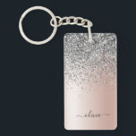 Rose Gold - Rosa Rosa Silver Glitter Monogram Nyckelring<br><div class="desc">Rose Gold - Rosa Rosa och Silver Falsk Folie Metallisk Glitter Borstad Metall Monogram Namn Nyckelring. Detta gör den perfekta söta 16-års födelsedag,  bröllop,  bröllops shower,  årsdag,  baby shower eller möhippa present för någon som älskar glamour lyx och chic stilar.</div>