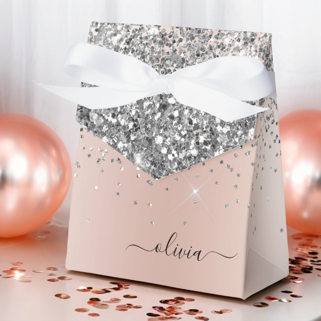 Rose Gold - Rosa Rosa Silverglitter Monogram Presentaskar (Skapare uppladdad)