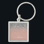 Rose Gold Rosa Silver Glitter Monogram Girly Fyrkantig Silverfärgad Nyckelring<br><div class="desc">Rose Gold - Rosa Rosa och Silver Glänsande Glitter Skrift Monogram Namn Nyckelringar (Nyckelring). Detta gör den perfekta söta 16-års födelsedag,  bröllop,  bröllops shower,  årsdag,  baby shower eller möhippa present för någon som älskar glamour lyx och chic stilar.</div>