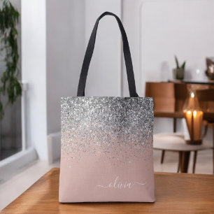 Rose Gold Rosa Silver Glitter Monogram Tygkasse
