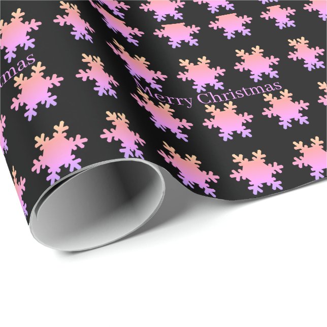 Rose Gold Rosa Snöflingemönster God Jul  Presentpapper (Rullad Hörn)