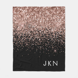 Rose Gold Rosa Svart Glitter Monogram Fleecefilt