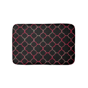 Rose Gold Rosa Svart Quatrefoil Mönster Glam Cool Badrumsmatta