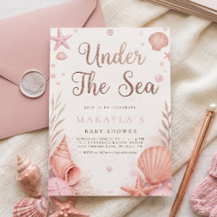 Rose Gold Rosa Under The Sea Flicka Barnkalas Inbjudningar
