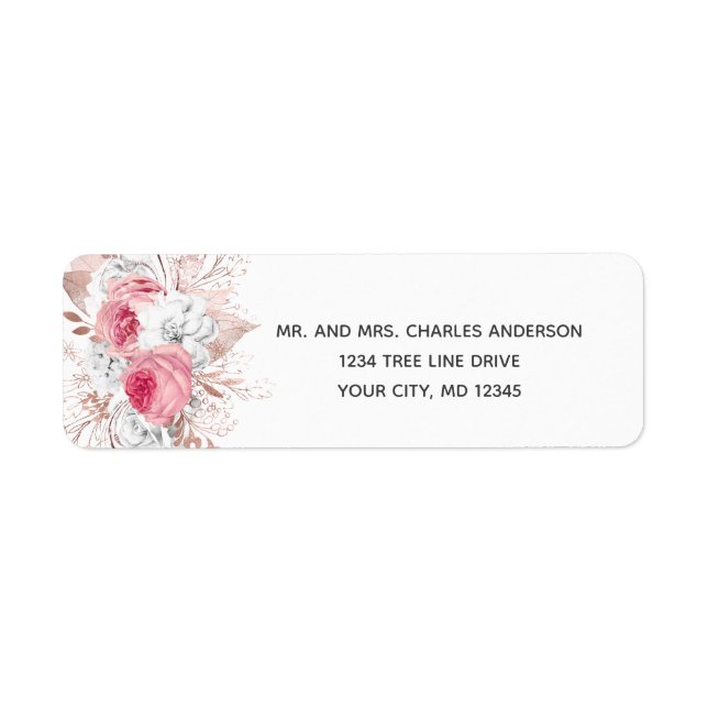 Rose Gold Rosa Vit Blommig Trendig returadress  Returadress Etikett (Framsidan)