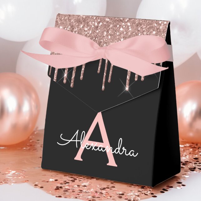 Rose Gold - Rosabrändröd Svart Glitter Monogram Na Presentaskar (Skapare uppladdad)