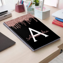 Rose Gold - Rosabrändröd Svart Glitter Monogramnam