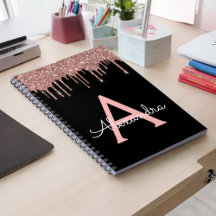 Rose Gold - Rosabrändrosa Svart Glitter Monogram N