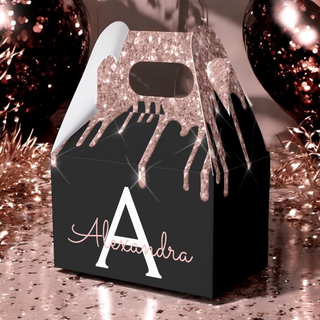 Rose Gold - Rosé Svart Glitter Monogram Presentaskar (Skapare uppladdad)