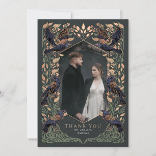 Rose Gold Sage Enchanted Gothic Raven Bröllop  Tack Kort