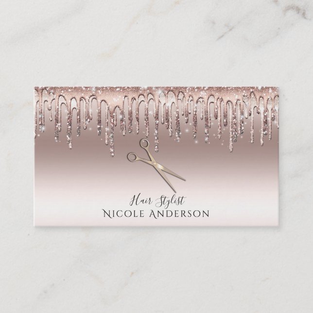 Rose Gold Salong Frisör Sax Rosa Glitter Visitkort (Framsida)