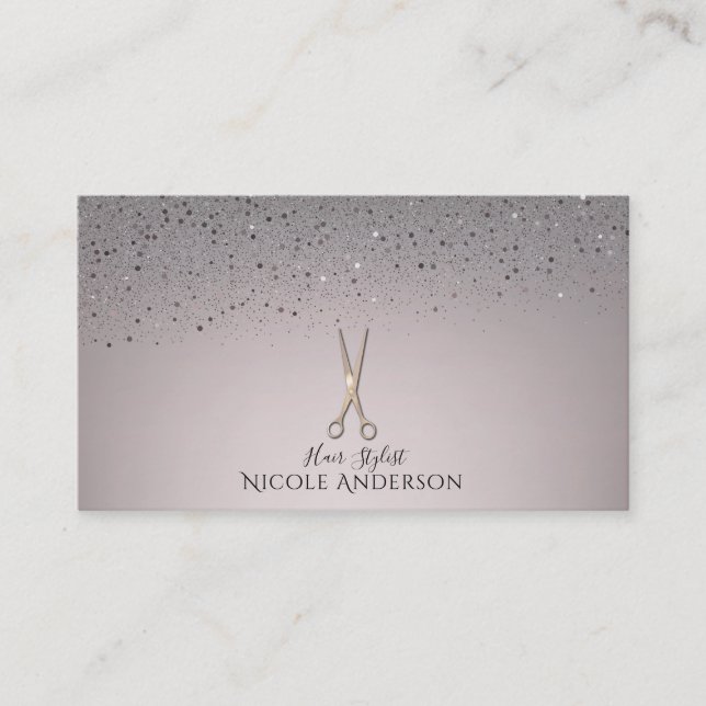 Rose Gold Salong Frisör Sax Rosa Grå Glitter Visitkort (Framsida)