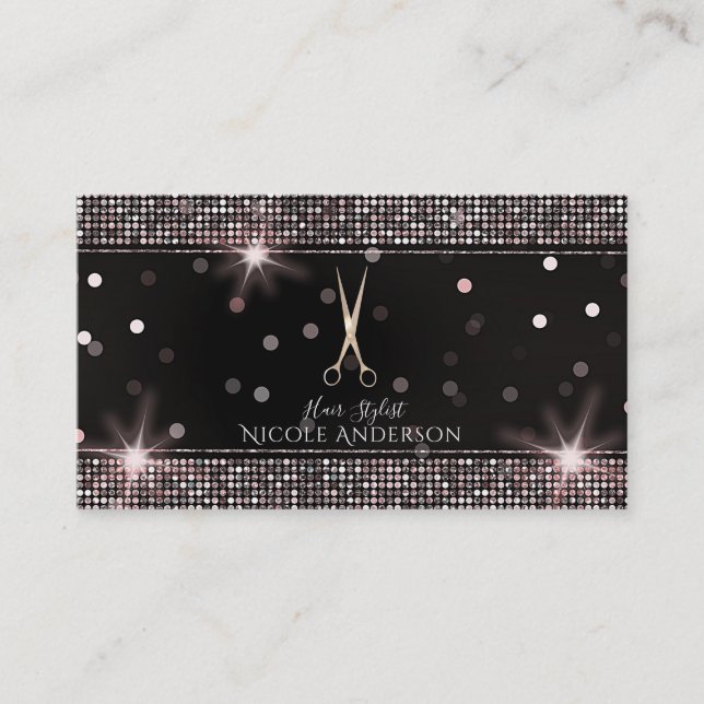 Rose Gold Salong Frisör Sax Rosa Pärlor Visitkort (Framsida)