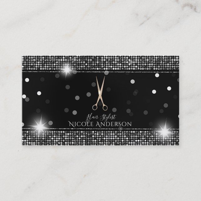 Rose Gold Salong Frisör Sax Silverpaljett Visitkort (Framsida)