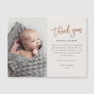 Rose Gold Script Baby Tacksamhets Magnetisk Kort