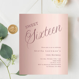 Rose gold script budget Söta 16-års inbjudan