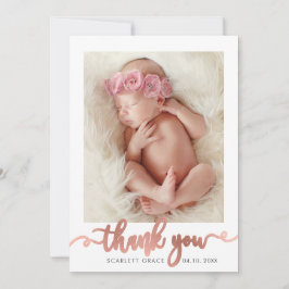 Rose Gold Script Modern Overlay text Baby Photo Tack Kort