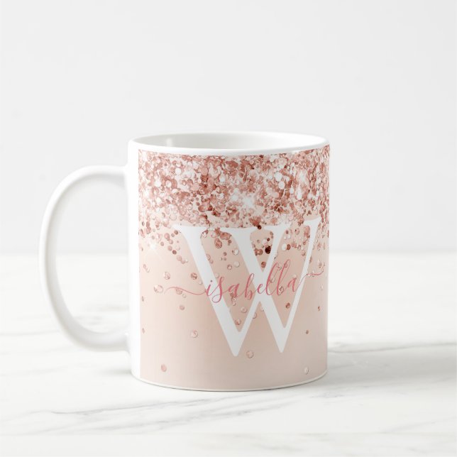 Rose Gold Script Namn Monogram Kaffemugg (Vänster)
