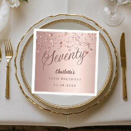 Rose gold script stars 70th birthday pappersservett