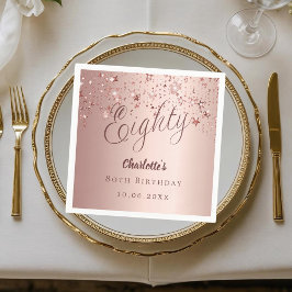 Rose gold script stars 80th birthday pappersservett