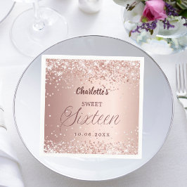 Rose gold script Sweet 16 Pappersservett