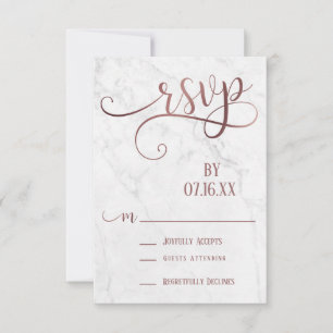 Rose Gold Script Typografi & Marmor RSVP OSA Kort