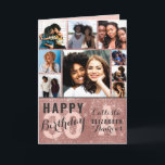 Rose Gold Sequin Photo Collage Happy Birthday Card Kort<br><div class="desc">This cool and cute happy birthday greeting card is perfect for any friend or family member. It features nine customizable photograph pictures with a monogram name and the quote, "Happy Birthday, " on top of a rose pink "30" (which can be changed to any age) on top of a faux...</div>