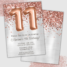 Rose Gold Silver 11-års födelsedagsfest inbjudan