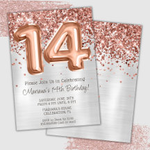 Rose Gold Silver 14-års födelsedagsfest inbjudan