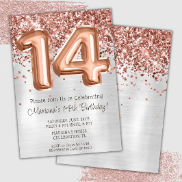 Rose Gold Silver 14-års födelsedagsfest inbjudan