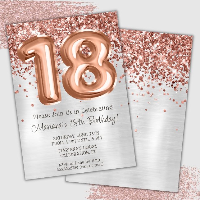 Rose Gold Silver 18-årsfest Inbjudan (Skapare uppladdad)
