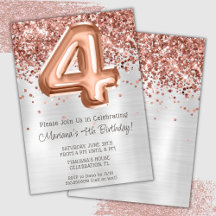 Rose Gold Silver 4-års födelsedagsinbjudan