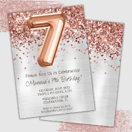 Rose Gold Silver 7-års födelsedagsinbjudan Inbjudningar