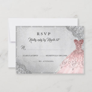 Rose Gold Silver Diamant Glitter Klänning RSVP OSA Kort