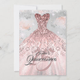 Rose Gold Silver Fjäril Klänning Quinceanera Inbjudningar