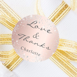 Rose gold silver glitterdamm monogram tack runt klistermärke