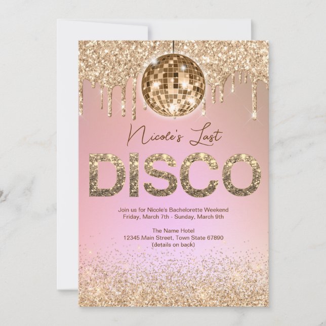 Rose Gold Sista Disco Möhippa Helg Inbjudningar (Framsida)