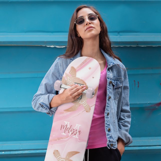 Rose Gold Sköldpadda Rosa Marmor Bläck Ditt Namn Mini Skateboard Bräda 18,5 Cm (Skapare uppladdad)