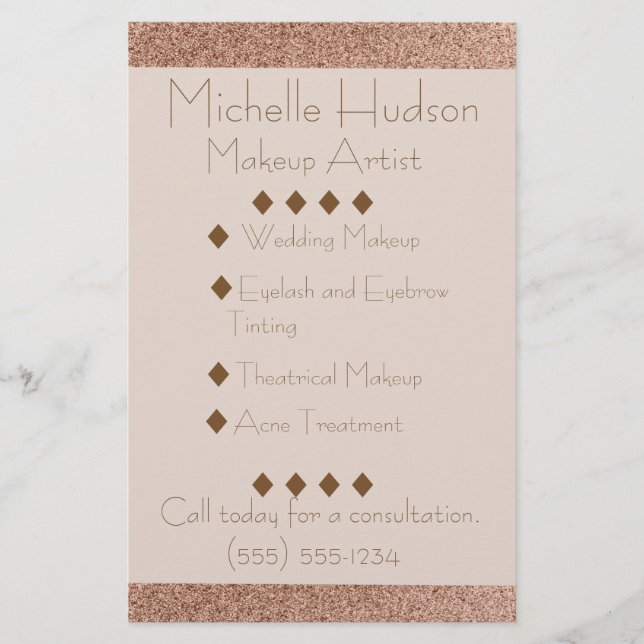 Rose Gold Skönhetssalong Makeup Artist Flygblad (Framsidan)