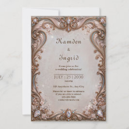 Rose Gold Smyckeskrift Ram Bröllop Inbjudningar