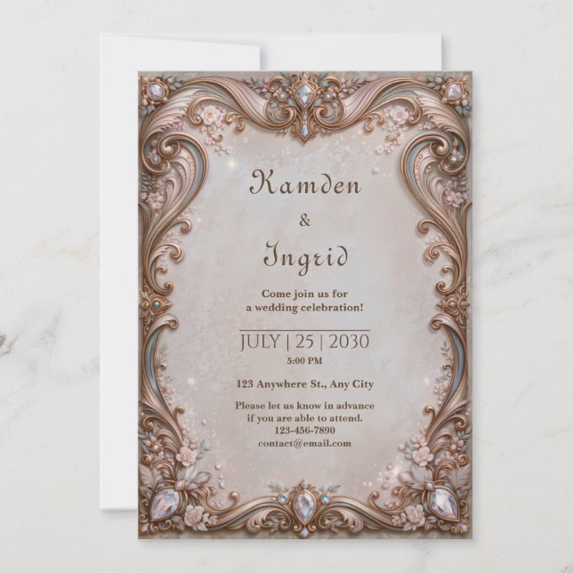 Rose Gold Smyckeskrift Ram Bröllop Inbjudningar (Framsida)