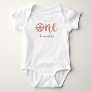 Rose Gold Snöflinga Vinter Första Födelsedag för F T Shirt