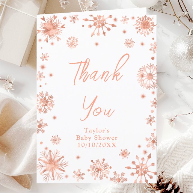 Rose Gold Snöflingor Baby Shower Tack Kort (Skapare uppladdad)